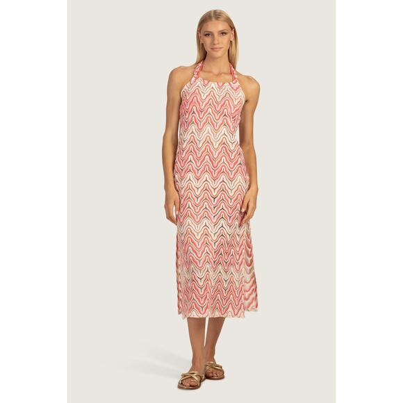 Trina Turk Serafina Crochet Halter Zigzag Multicolor Beach Coverup Midi Dress S - Picture 1 of 12